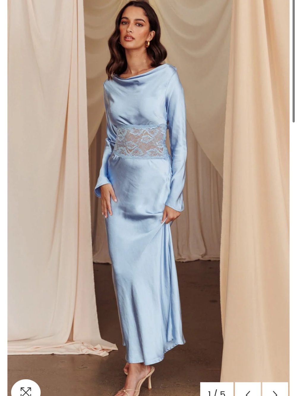 Selfie Leslie Satin Lace-Waist Maxi Dress in Light Blue